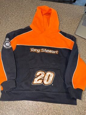 Vintage Chase Authentics Tony Stewart Black and Orange Hooded Sweatshirt
